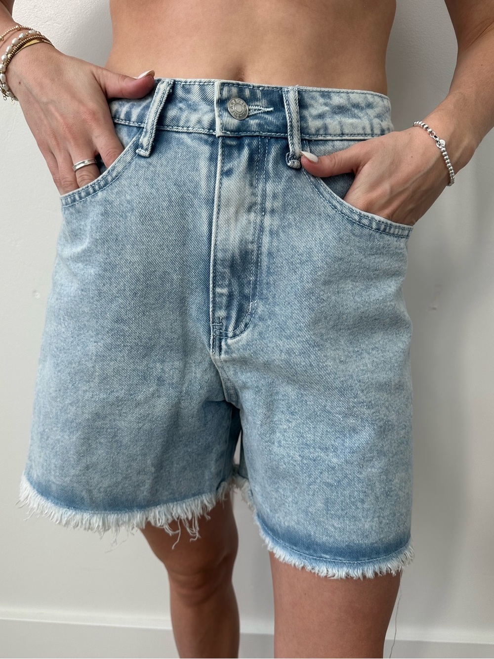 Cotton on: Light Blue Washed Denim Shorts - 90s High-Rise Frayed Hem